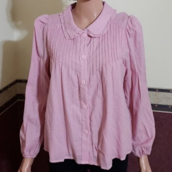 Simplee Peter Pan Collar Lace Trim Long Sleeve Button Up Blouse Size S NWT - Picture 1 of 9